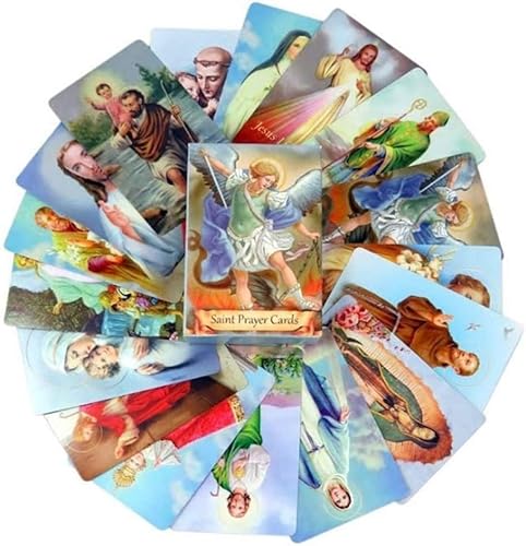 Paquete de 54 tarjetas sagradas variadas con santos y oraciones católicas
