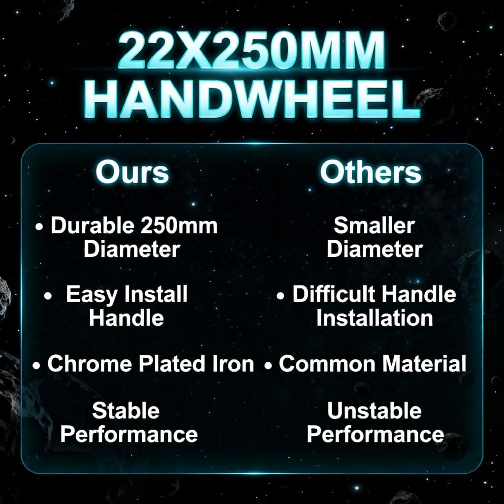 3 Spoke Handwheel with Revolving Handle 22x250mm Metal Lathe Hand Wheel - Durable Chrome Plated Cast Iron, Precise Control for Milling & Grinding Machines