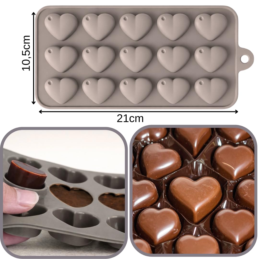 Stampo in Silicone per Cioccolatini a Cuore 3D - Stampo da Forno e Frigo - Versatile per Dolci, Ghiaccio, Candele, Caramelle, Gelatina - Formine Antiaderenti (CUORE) - 2