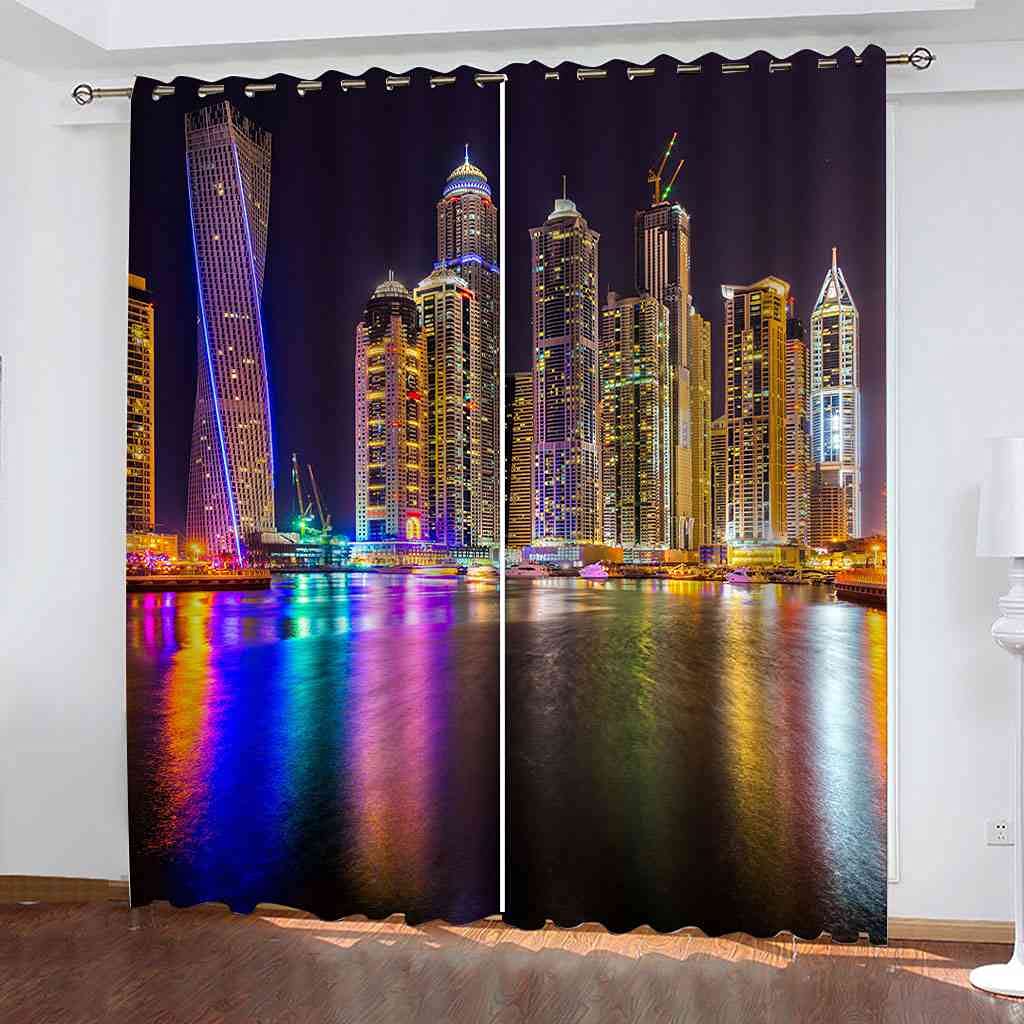Rideaux occultants anti-bruit et froid pour chambre d'enfant avec motif de ville 3D