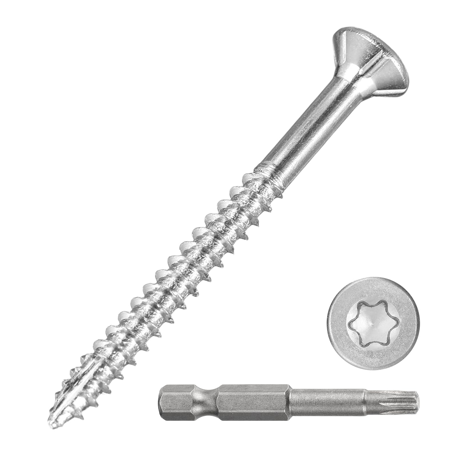 METALLIXITY Deck Screws (#4x1-1/4") 200Pcs, Carbon Steel Wood Screw Decking Screws with T10 Torx Drive Head