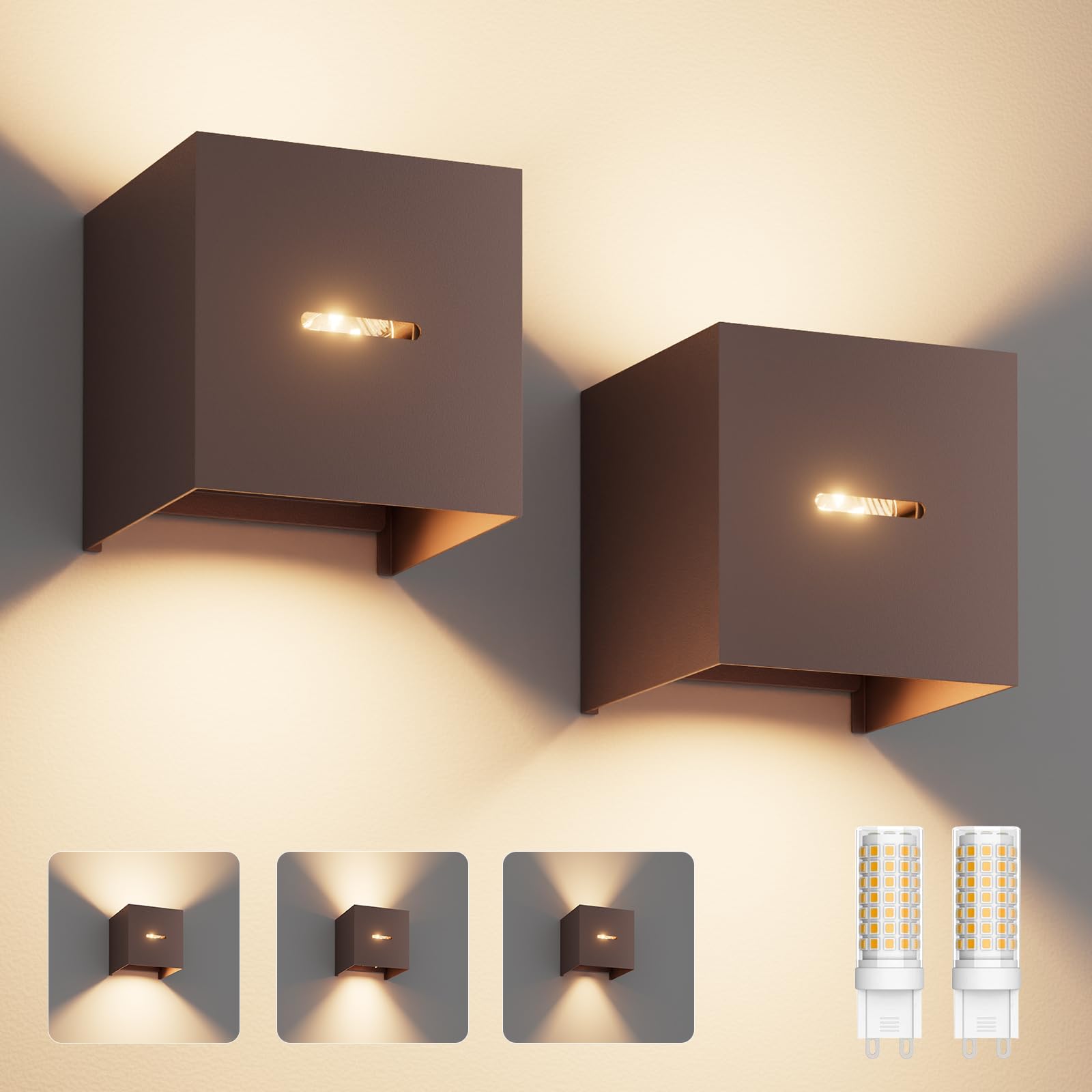 Klighten 2PCS Lampara de Pared Con G9 LED Bombillas Reemplazables Bronze