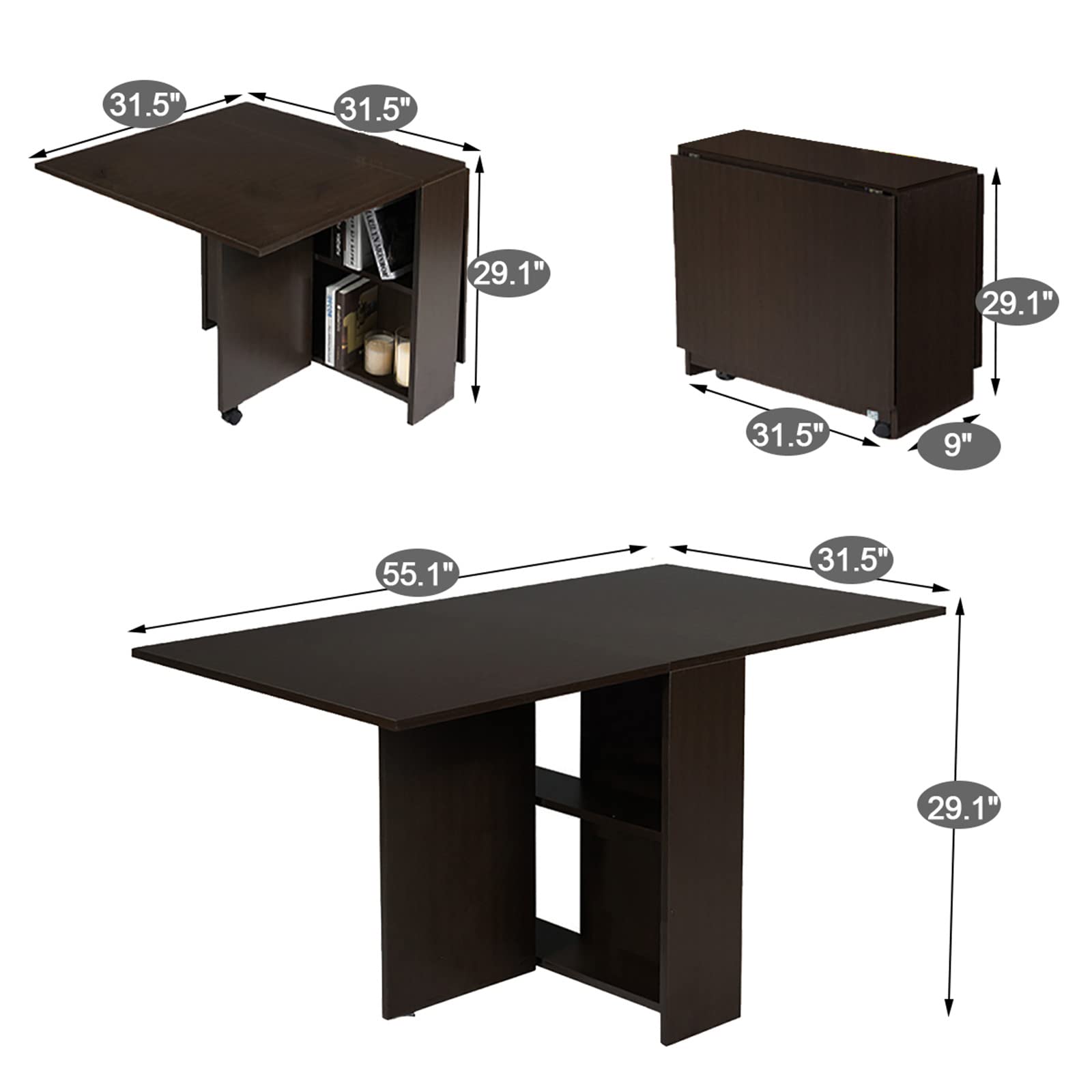 Buy DINAZA Folding Dining Table Drop Leaf Table for Small Spaces with 2