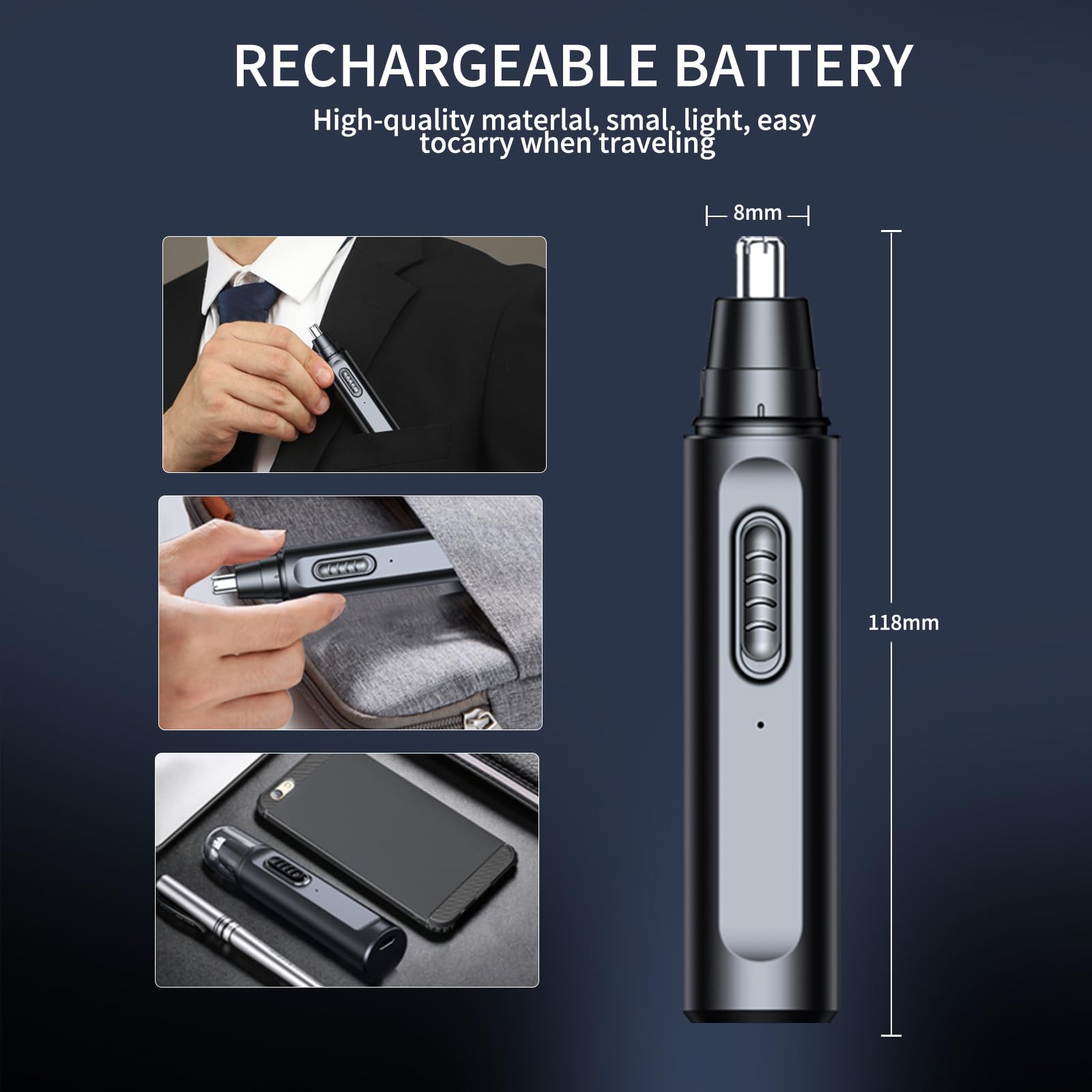 Recortadora de pelo de nariz para hombres y mujeres, recargable por USB, eléctrica, recortadora de pelo para orejas, nariz, profesional, IPX7, impermeable, cuchillas de doble filo para una 5