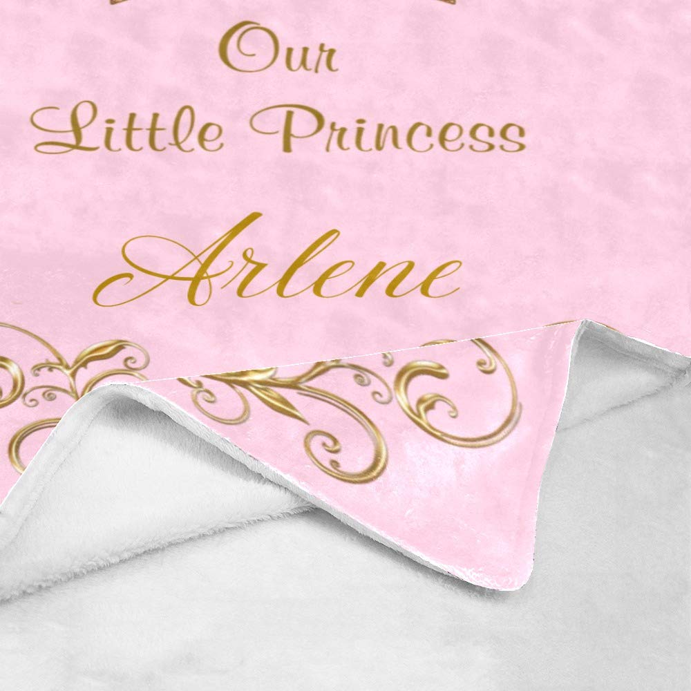 Personalized Baby Receiving Blanket - Princess Floral Pink Gold Crown Design, Custom Name Swaddle Blanket, 30x40 Inches