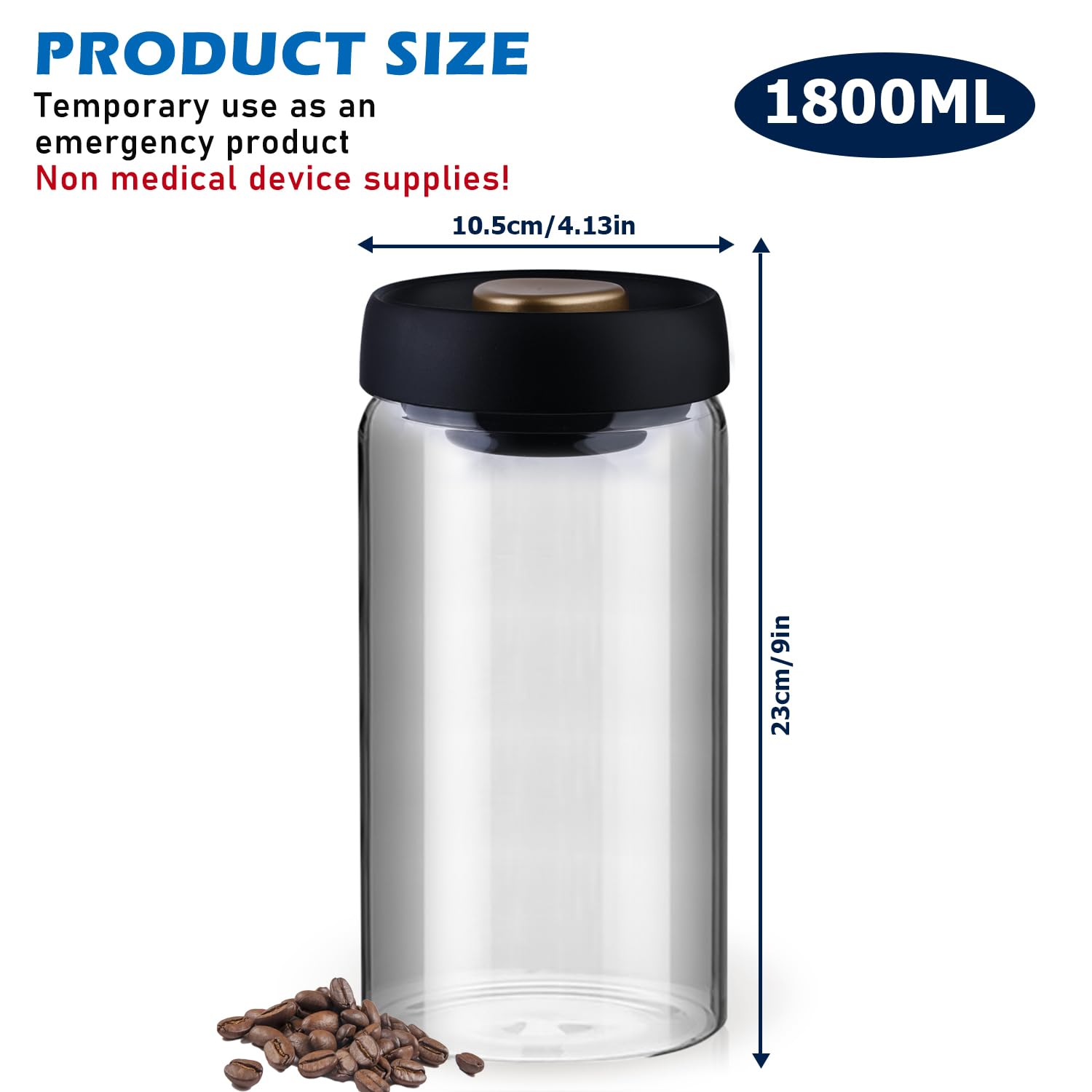 Boîte à Café Sous Vide En Acier Inoxydable - 1200 Ml - Conservation Aromes - Couvercle Gradué Noir