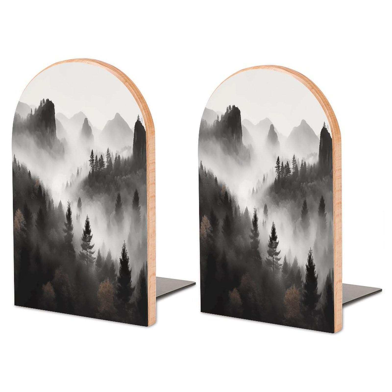 Sujetalibros decorativos de madera de bosque para estantes y organizador grande