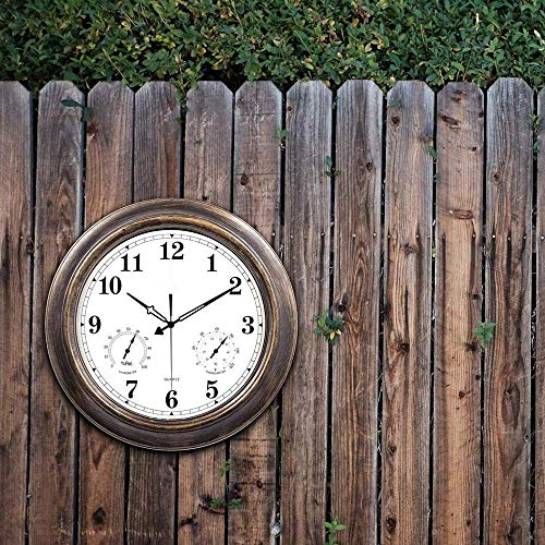 Zewnętrzny zegar ścienny ogrodowy z termometrem i wilgotnością – wodoodporny i chroniący przed słońcem funkcje do dekoracji wnętrz i na zewnątrz, 45 cm