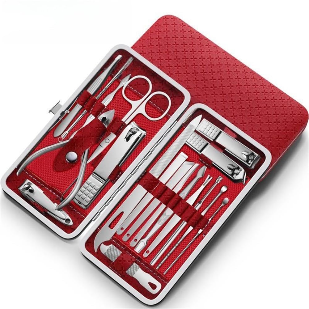 Kit de manucure 19 en 1 en Acier Inoxydable, Coupe-Ongles et pédicure, Coupe-Ongles incarnés, Rouge (Rouge)
