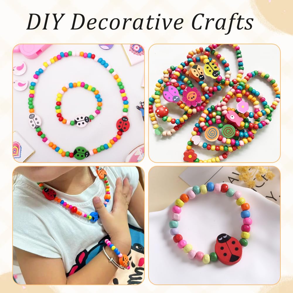 Perle Enfant 4 Ans Perles En Bois Multicolores - Lot De 400 - 11 Formes - DIY Bijoux Enfants - Dès 5 Ans Perles A Enfiler Bebe