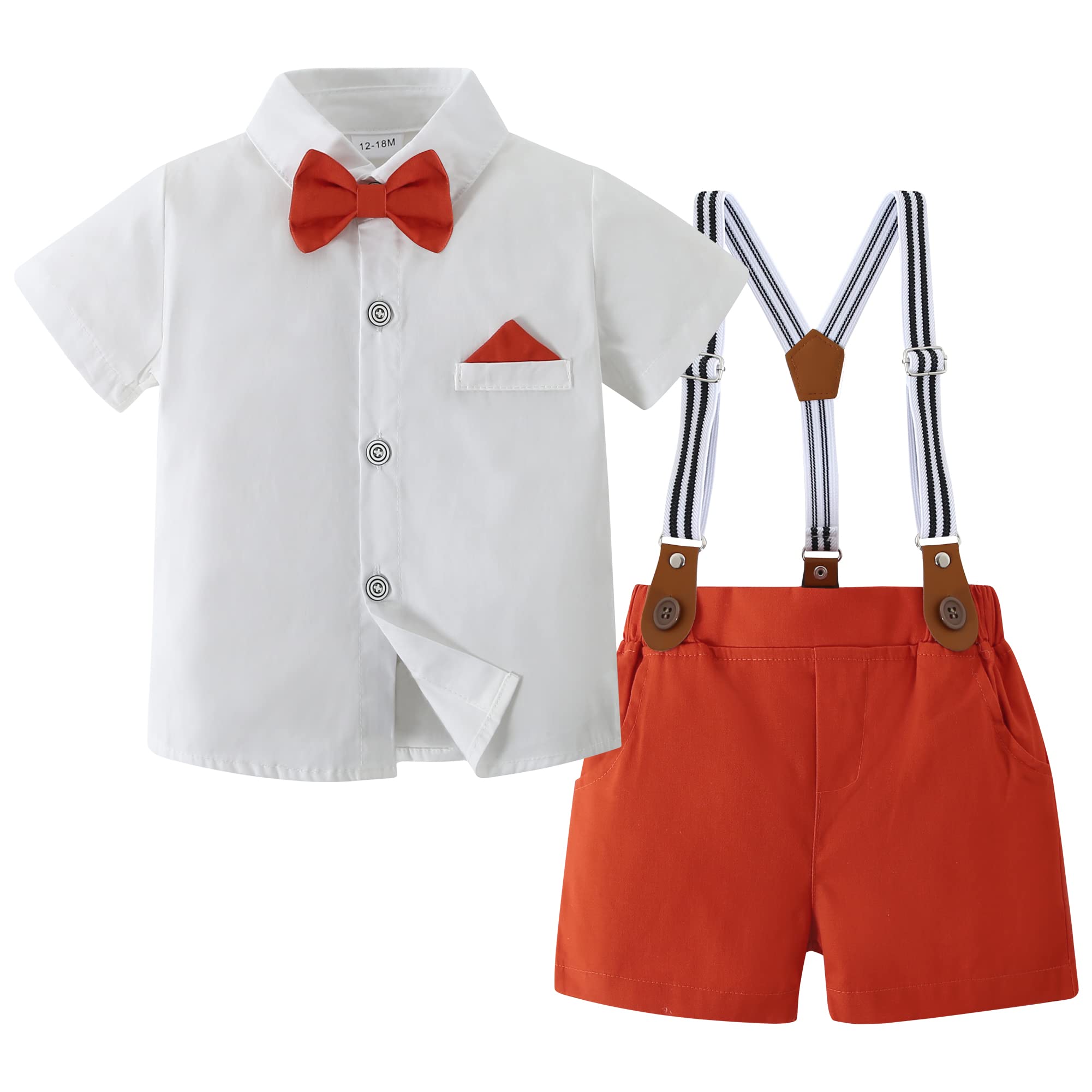 DISAUR Baby Boy Suit Set Toddler Boy Short Sleeves Shirt Suspender Pants Bowtie Outfit Gentleman Wedding Wear for 1-5 Years