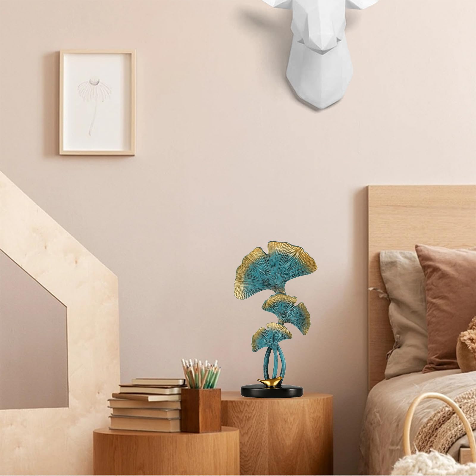 Estatua de Hoja de Ginkgo, decoración del hogar con Hojas de Resina, Planta de imitación con estatuas de Base para decoración de Mesa en el hogar, Oficina, Porche, Bar,Azul