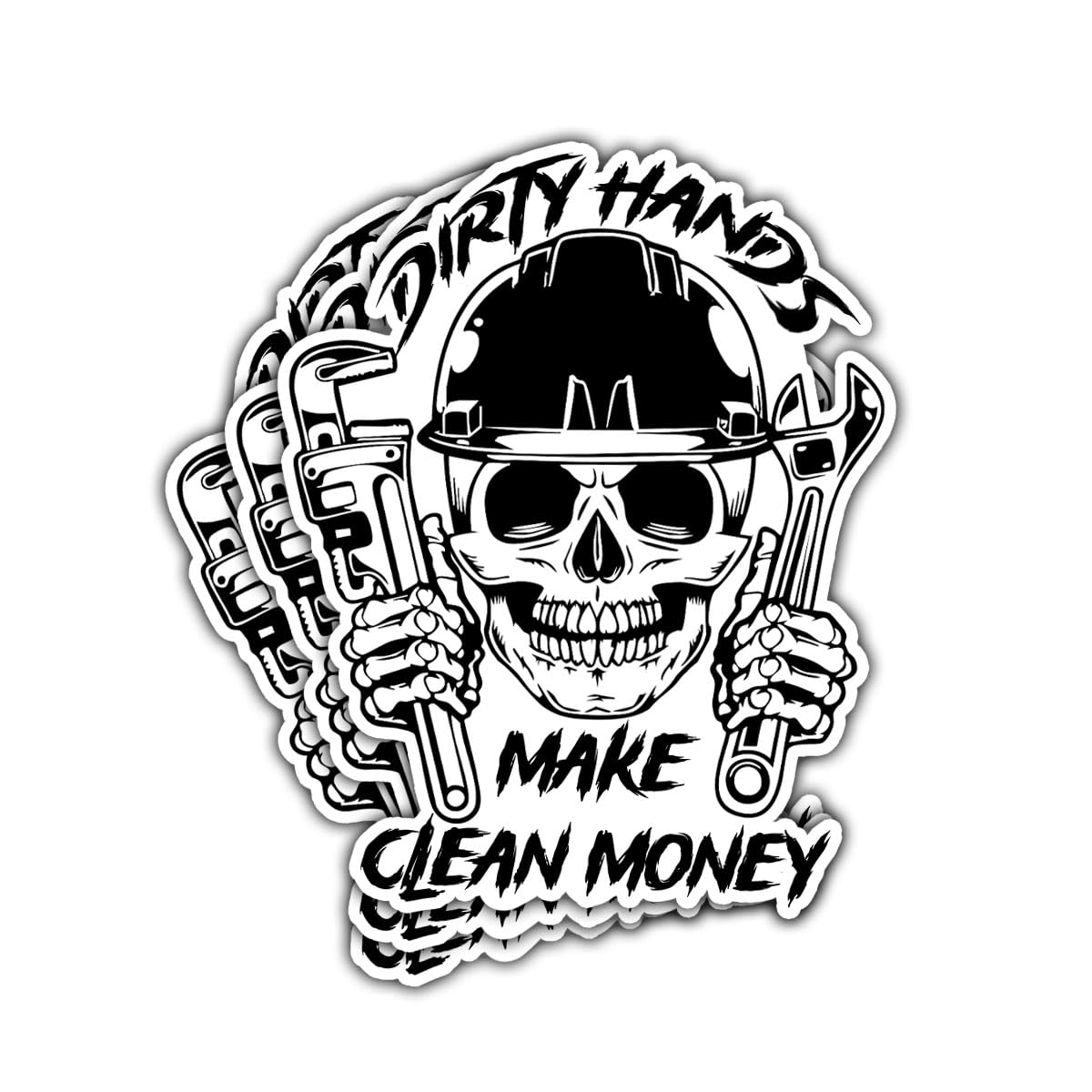 (3PCs) Dirty Hands Make Clean Money Skull Mechanic Sticker, Hard Hat Sticker, Mechanic Life Vinyl Decal Electrician Lineman Tool Box Sticker -