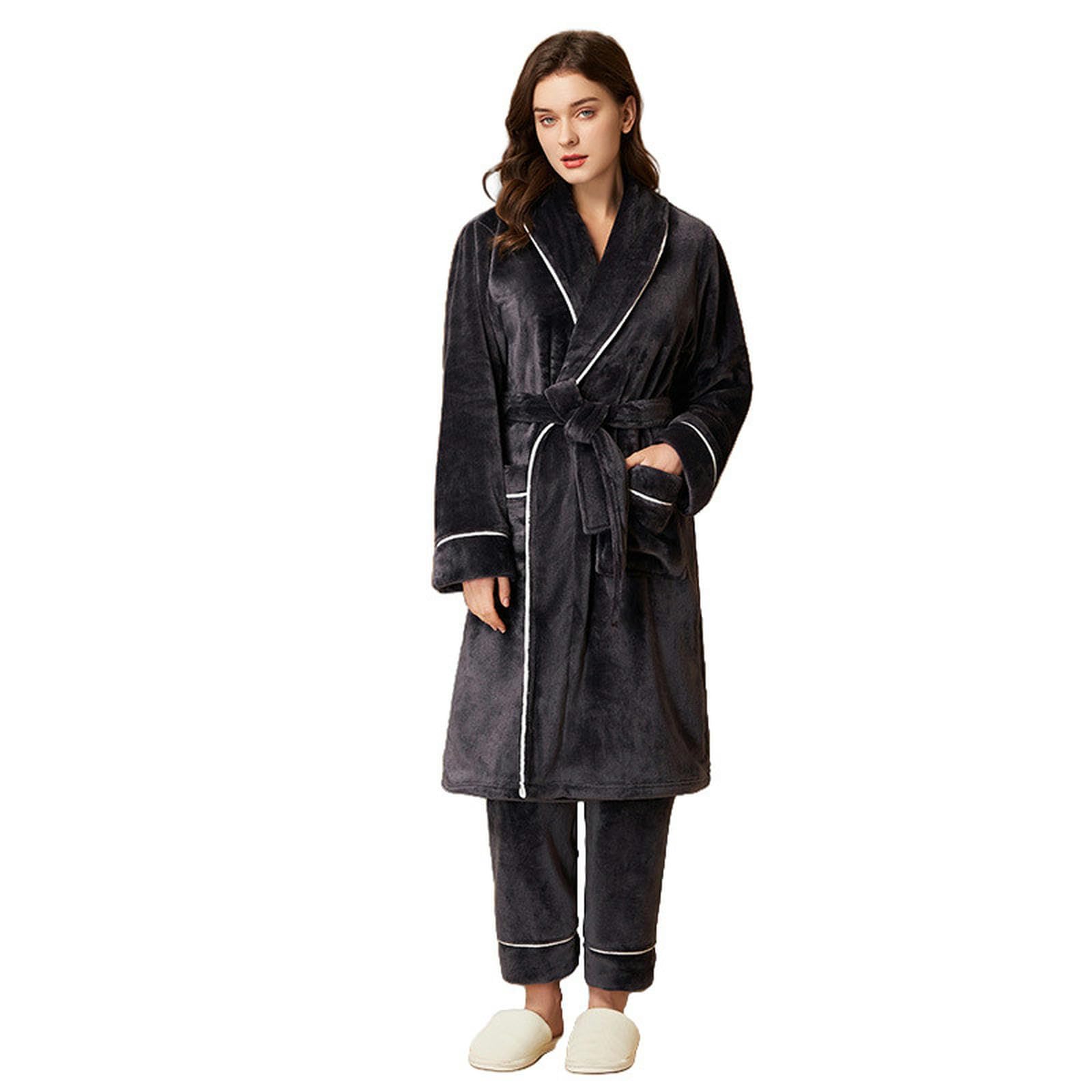 Pigiama Donna Pigiami in Pile di Corallo Autunno E Invernale da Uomo E da Donna - Nightdresses E Camicie da Notte da Donna, Calorosi E Confortevoli Abiti-Donne Nere-XXXL