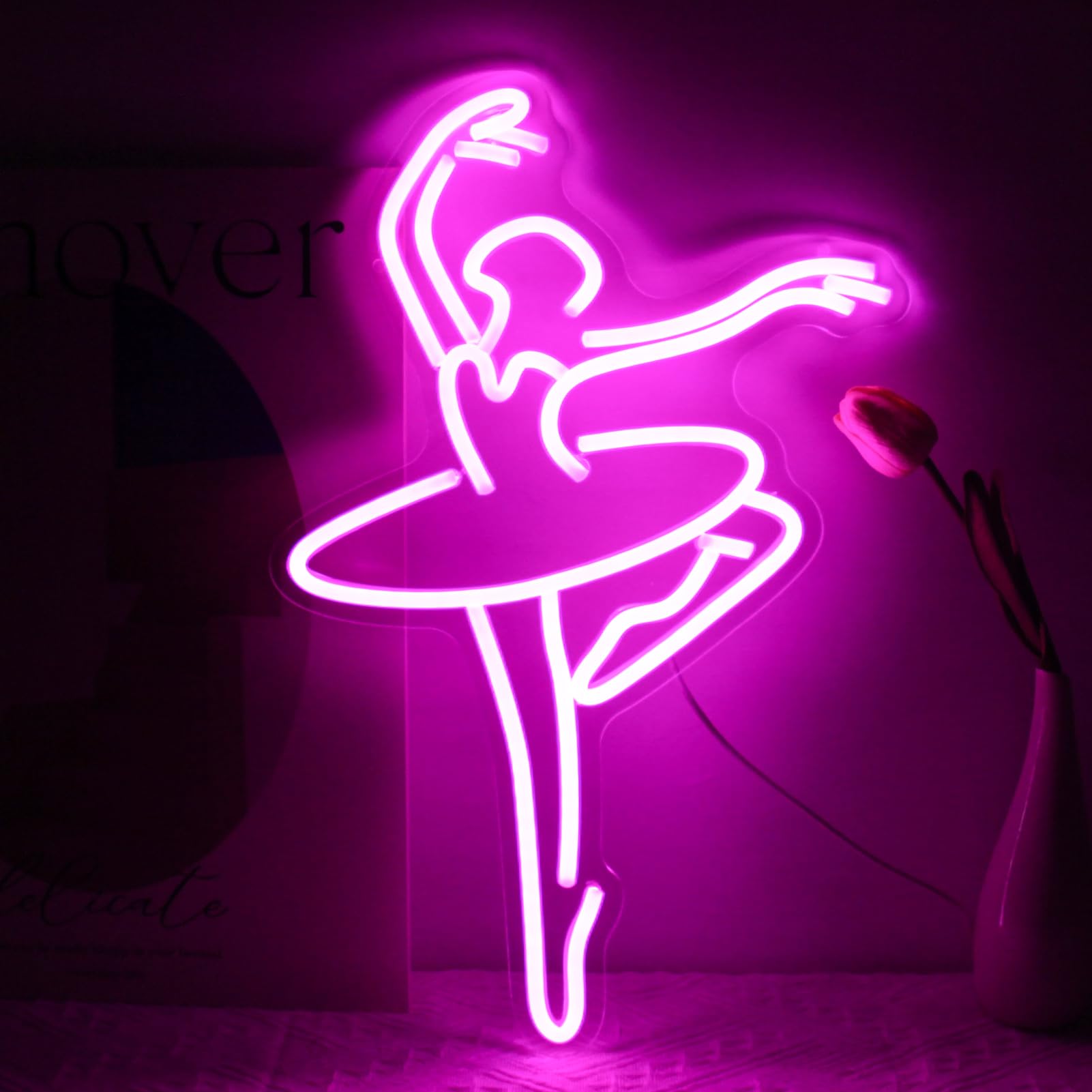 Kullneon Ballet Girl Neon Sign Pink LED Dance Neon Lights Dancing Woman Neon Wall Light Up Sign for Bedroom Dance room Ballet Academy Y2k Room Decor