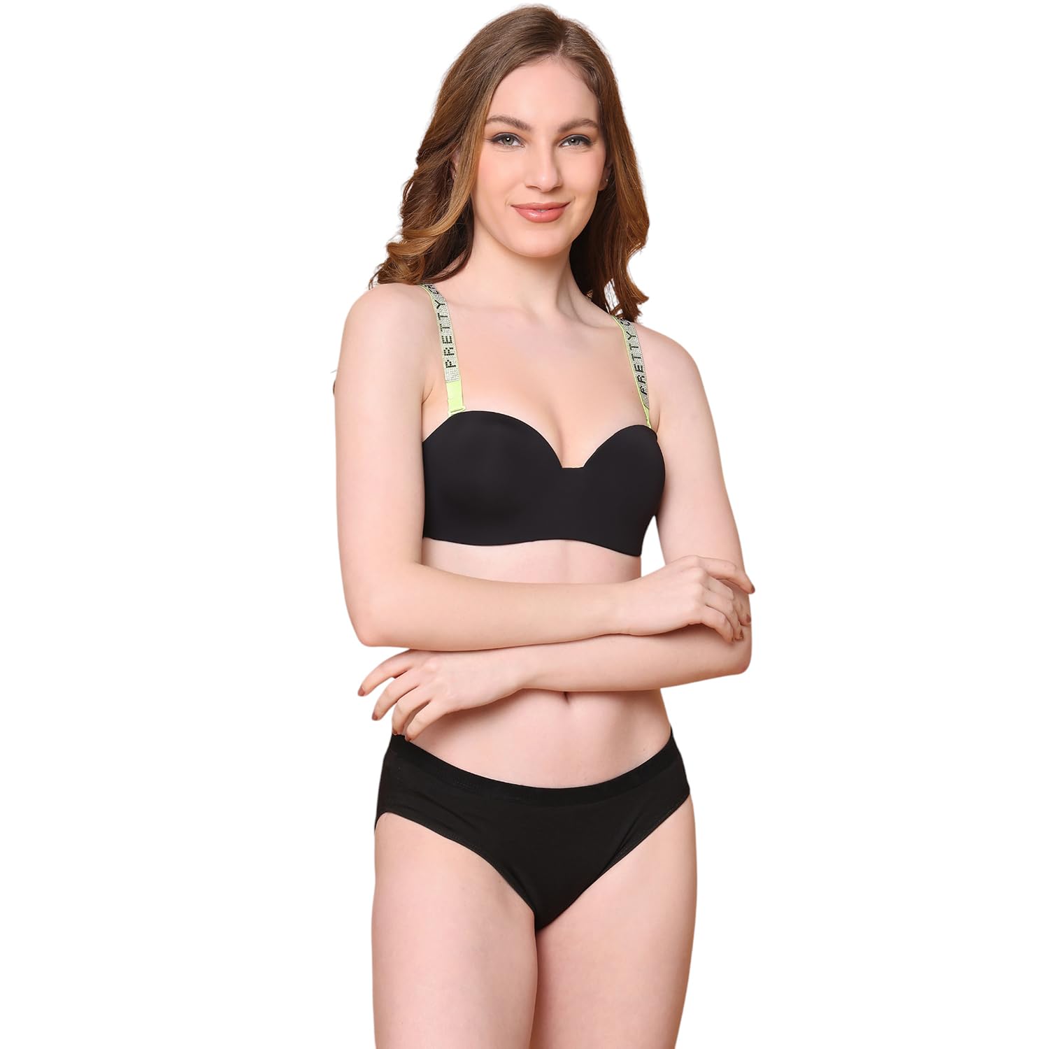 quttos PrettyCat Lightly Padded Sexy Bra Panty Set with Shine Strap-picture-19