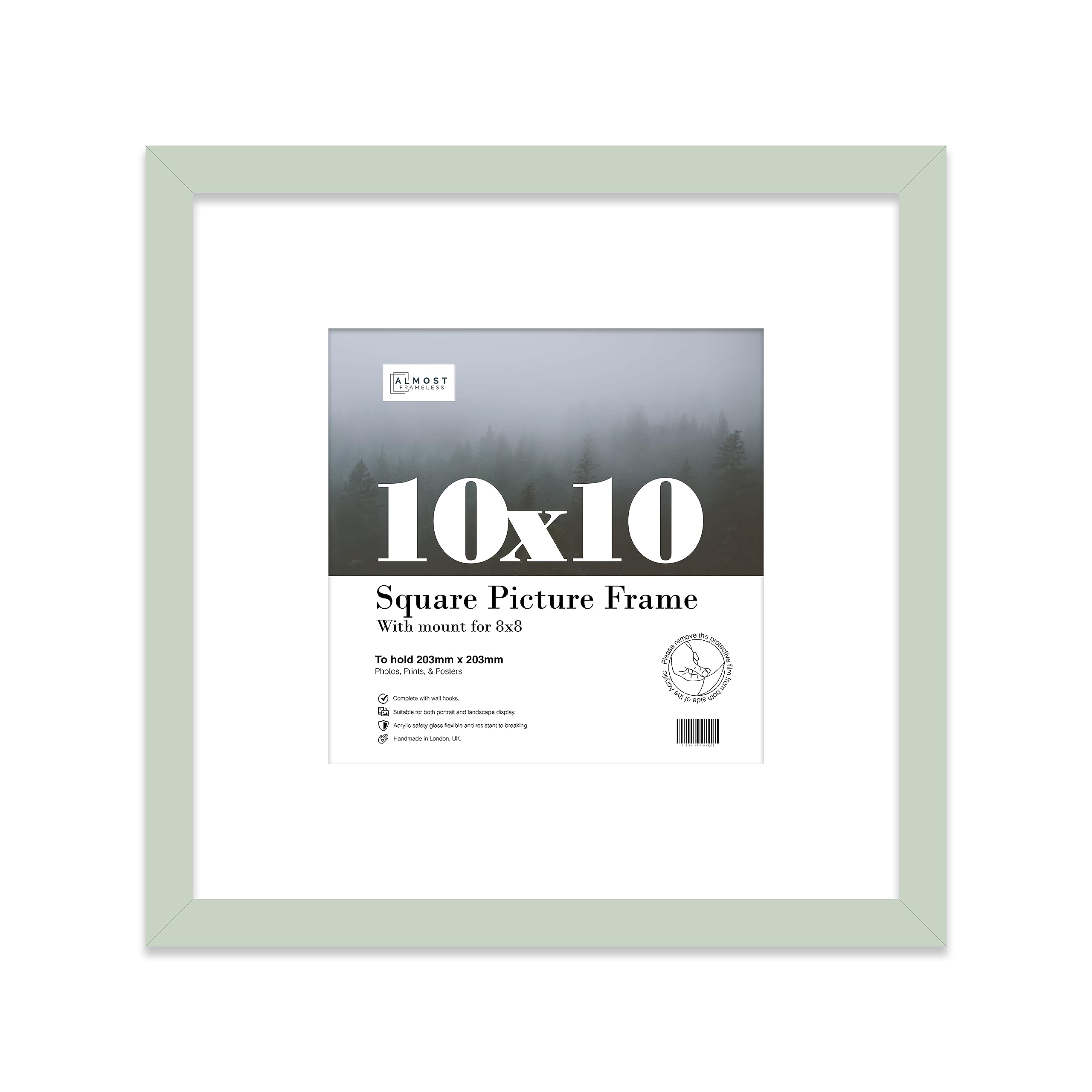 10x10 Mint Green Picture Frame with Mount for 8x8 Photos, Prints - Modern Square Wall Frame, 1 Pack