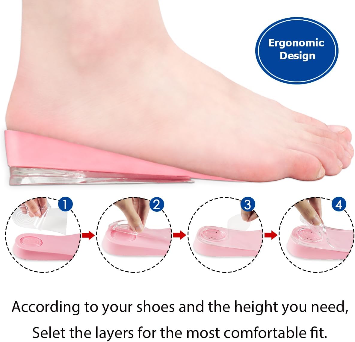 Dr. Shoesert 3-Layer Adjustable Height Increase Insoles, 3/4 Length Shock Absorption Cushion Heel Lift Inserts - Image 3
