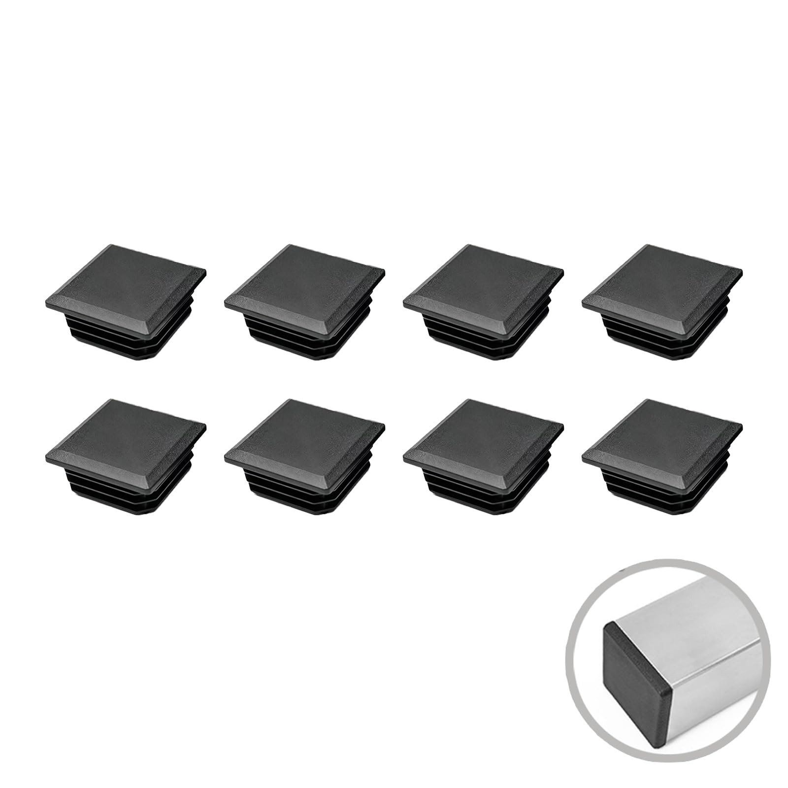Pinpulux 8Pcs Plastic End Caps 40x40mm Square Box Section Worktop End Caps for Metal Tube, Anti-Slip Plastic Square Tube Plug Tables Shelves Bungs Plugs for Pipe Desks Beds Sofa Shelf Chair Stoppers