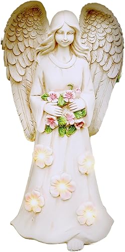 Estatuas de ángel de jardín para decoración al aire libre, figuras de jardín de 10 pulgadas con 5 LED, decoración artística para patio, césped,