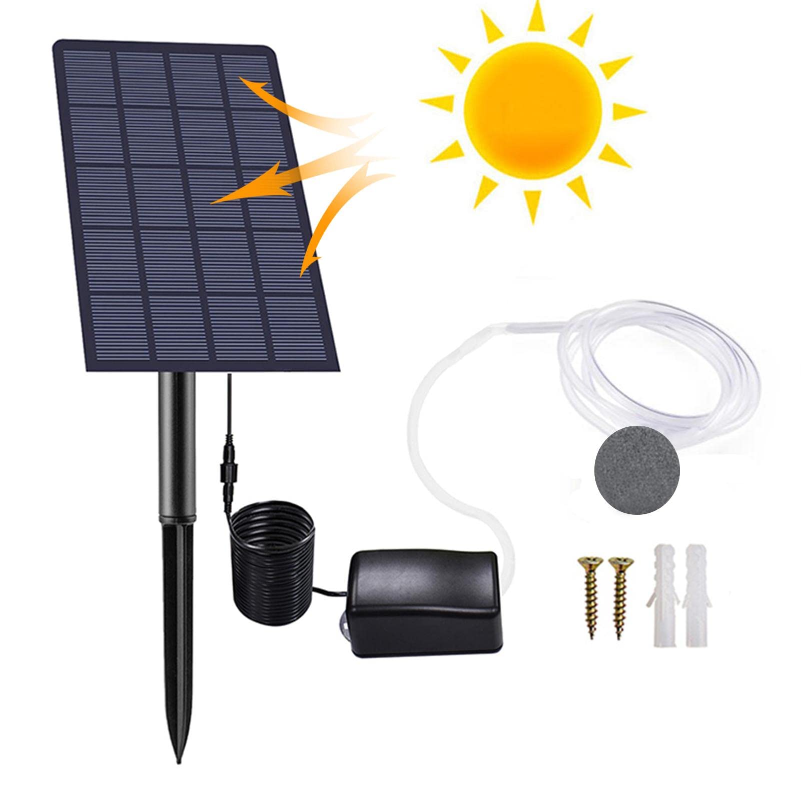 Richolyn Solar Water Air Pump, Fish Tank Oxygenator, Outdoor Pool Pond Air Oxygen Pump, Aerator with Aquarium Oxygen Pipe and Air Bubble Stone, for Gardening Water Circulation, Small Pond