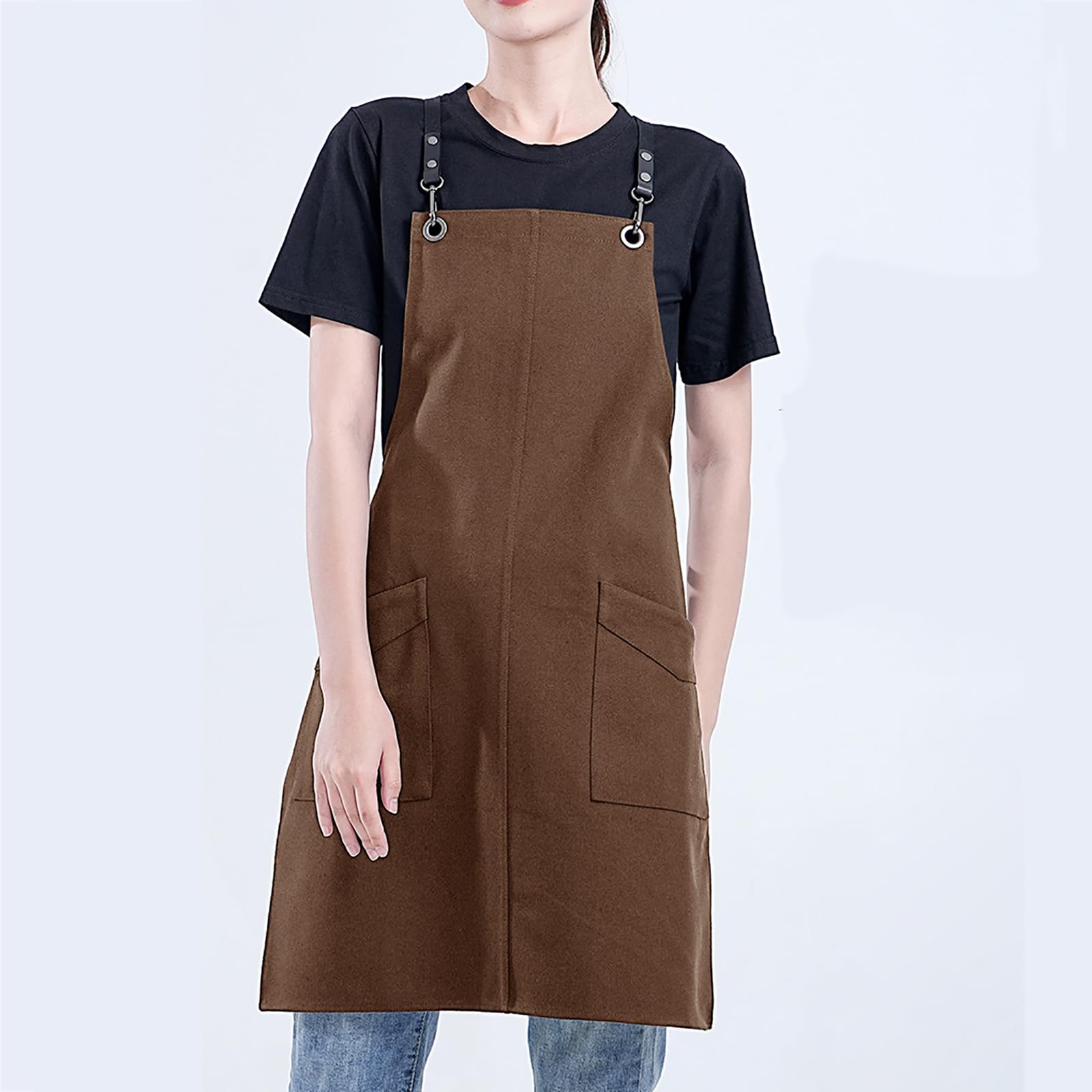 Grembiule da Cucina da Uomo E da Donna, Regolabile, in Tela di Cotone, con Tasche, per Cucinare, Cucinare, Dipingere, Fare Arte, Giardinaggio Brown,One Size