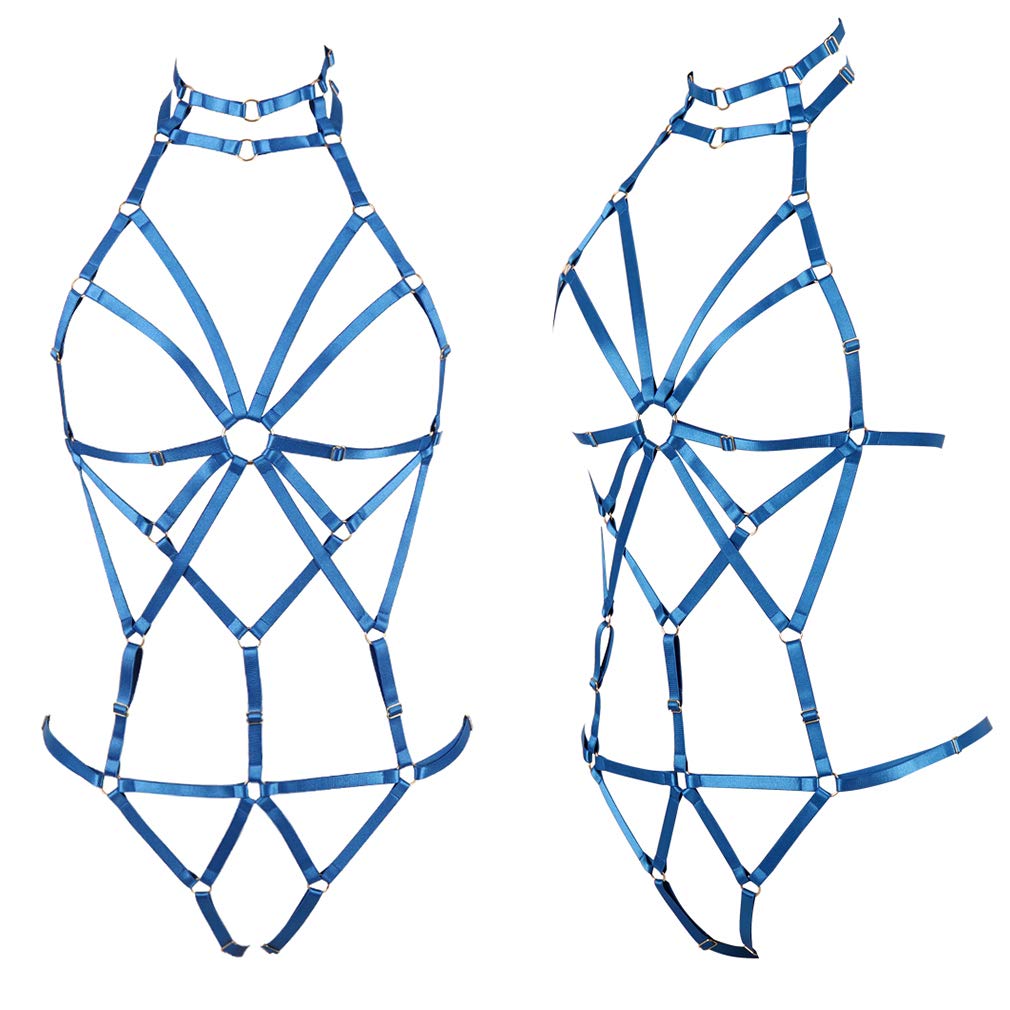 Women's Punk Body Harness Lingerie Full Waist Garter Belts Set Strappy Frame Cage Rave bras