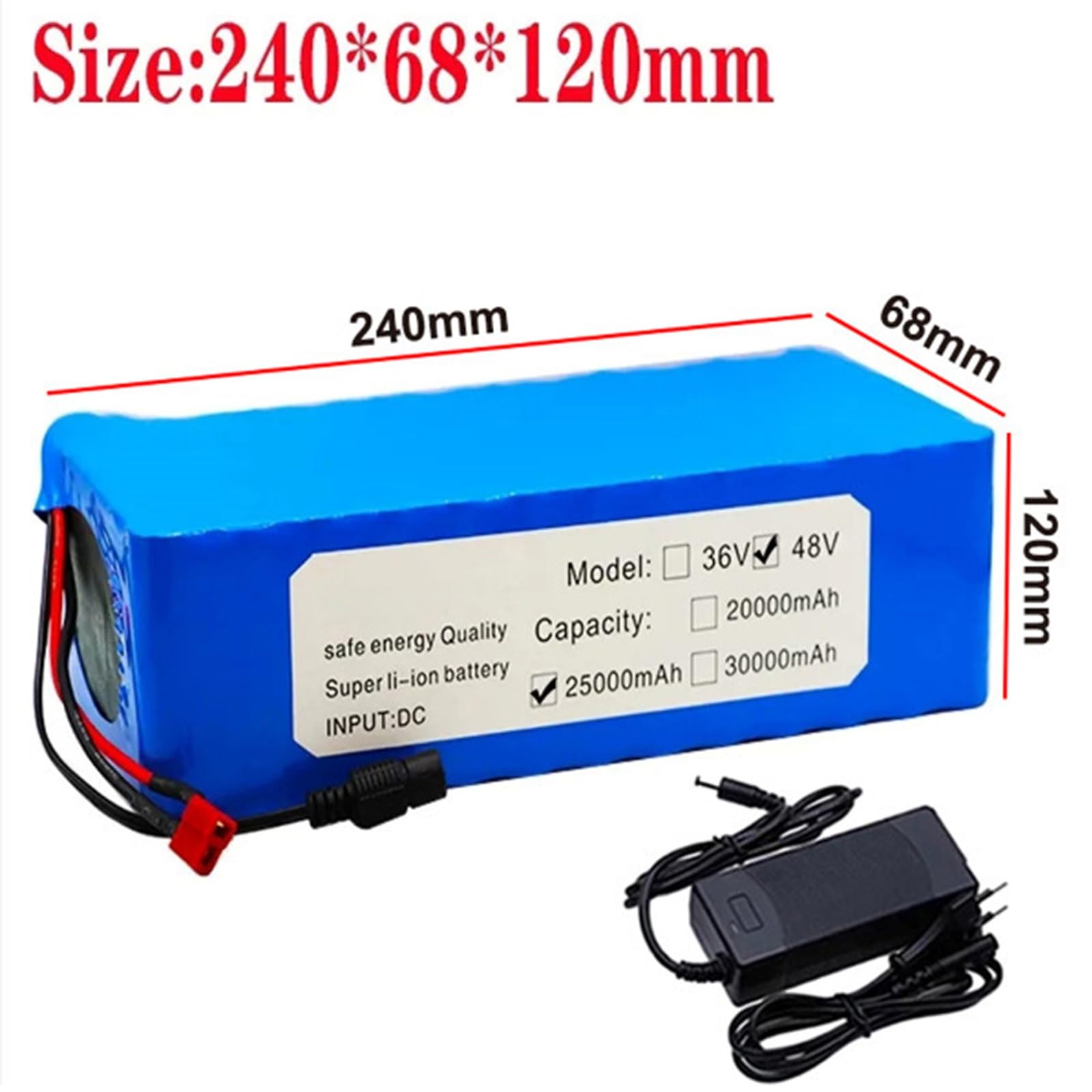 Batería de Bicicleta eléctrica de 36V y 25Ah, batería de Iones de Litio for Bicicleta eléctrica 13S6P con BMS de 20A y Cargador, for Patinete de Bicicleta eléctrica(T)