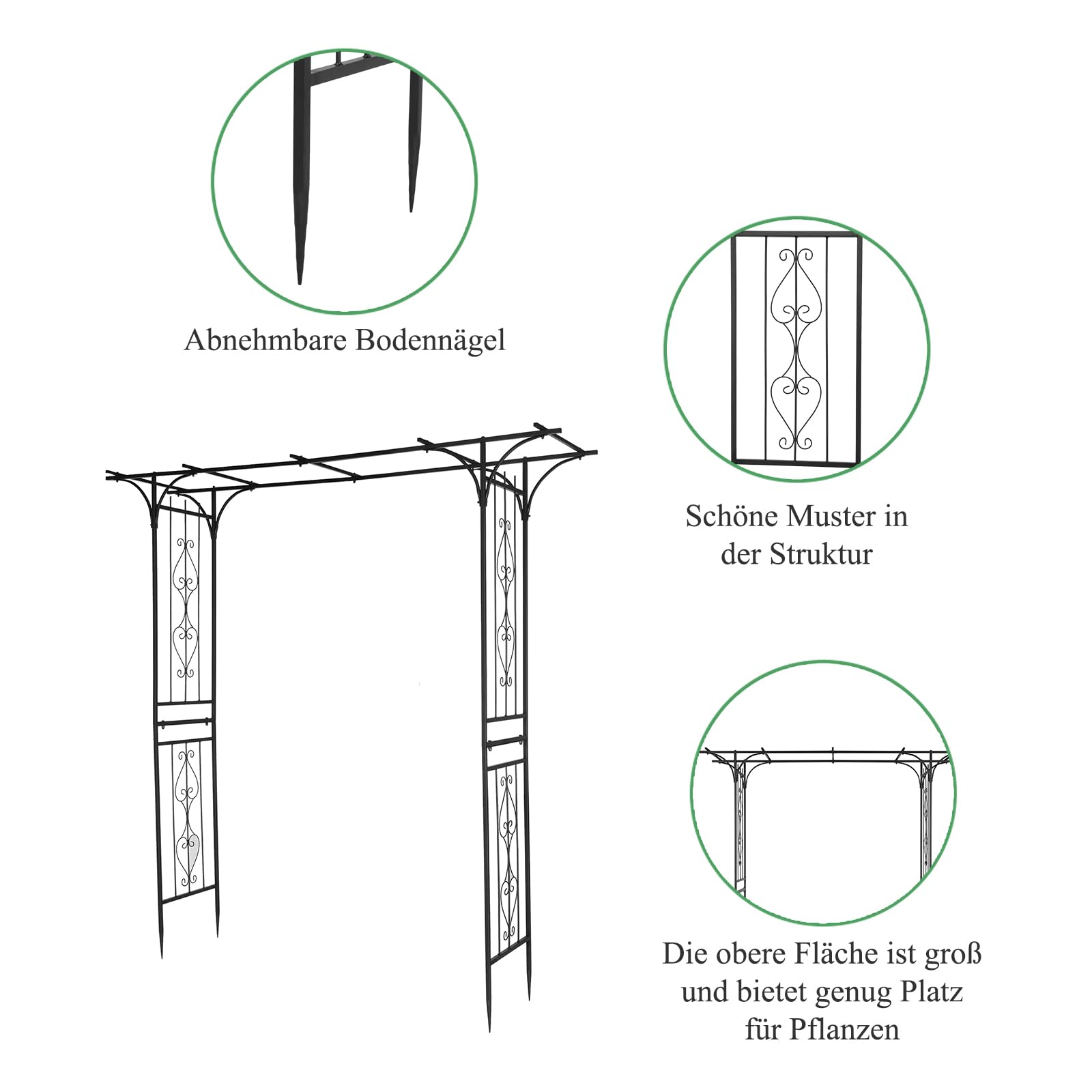 Rosenbogen & Rankgitter in Schwarz - Gartenbogen aus Metall 206x41x216cm – Stabiler Rankbogen für Kletterpflanzen