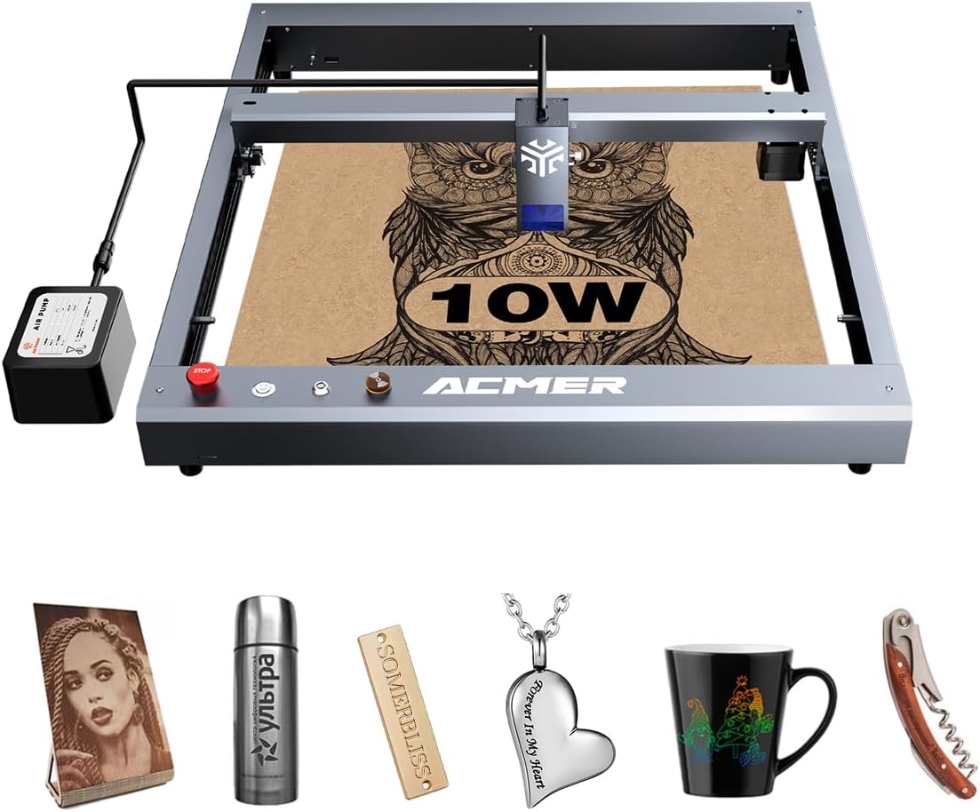 ACMER P2 Laser Engraver, 10W(1000mW) Output Laser Cutting Machine, Laser Engraving Machine, Laser Cutting Machine and Engraving Machine for Stainless Steel, Wood, Metal, Acrylic, Leather and More
