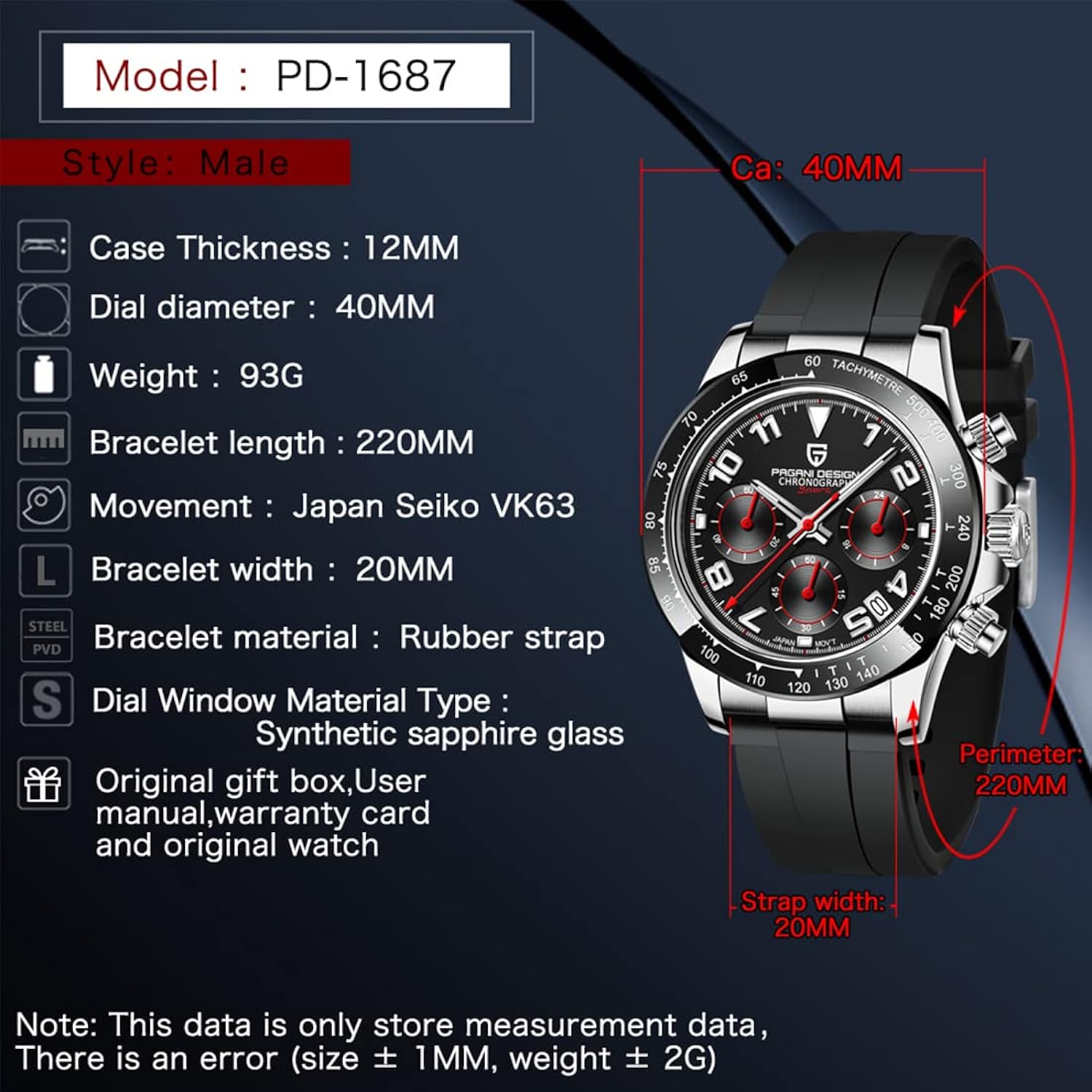 PAGANI DESIGN Orologio al quarzo da uomo in gomma zaffiro resistente allacqua Cronografo Calendario automatico Reloj Hombre 1687 PAGANI DESIGN Orologio al quarzo da uomo in gomma zaffiro resistente allacqua Cronografo Calendario automatico Reloj Hombre 1687