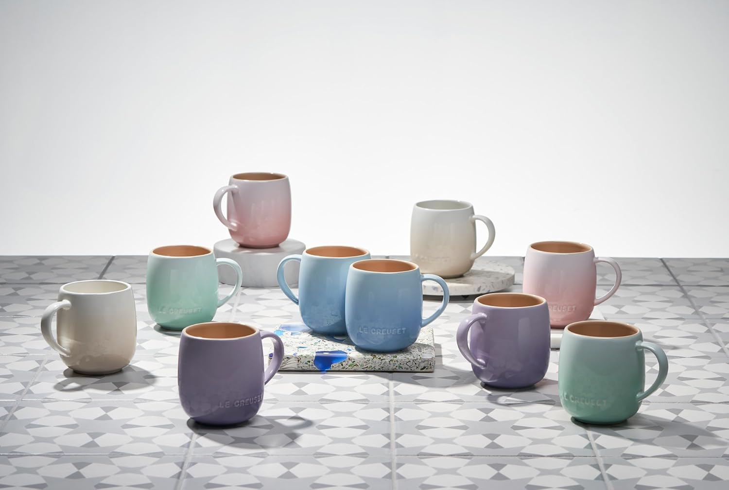 Le Creuset Stoneware Set of 4 Heritage Mugs, 13 oz. each, Shell Pink