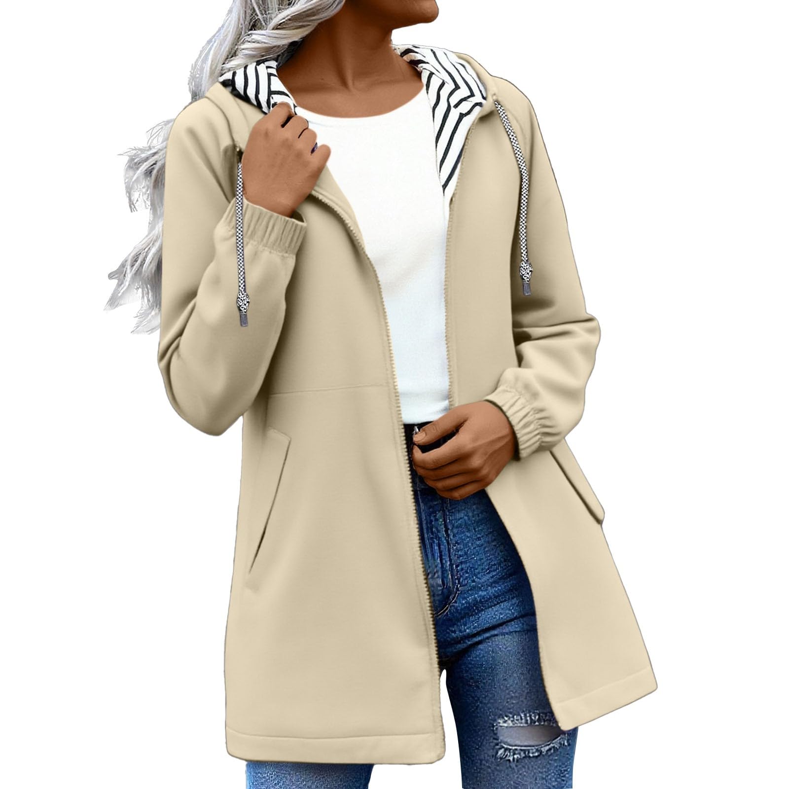 Générique Veste de Pluie Femme Imperméable, Mi-Longue à Capuche avec Coupe ajustée, Tissu Léger et Confortable Manteau Idéal pour Le Printemps, L’automne et Les Voyages
