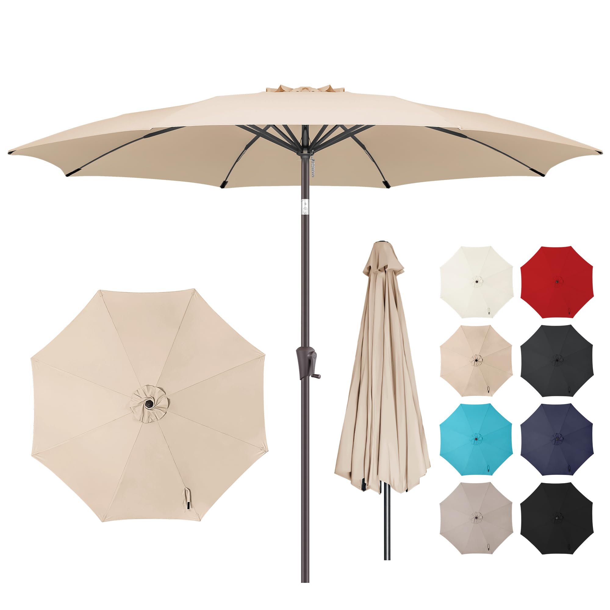 10ft Outdoor Patio Umbrella - Table Umbrella Waterprool UV Protection, Sombrillas de Patio with Push Button Tilt&Crank, Sun Umbrella for Pool, Porch, Garden, Deck, Backyard(Beige)