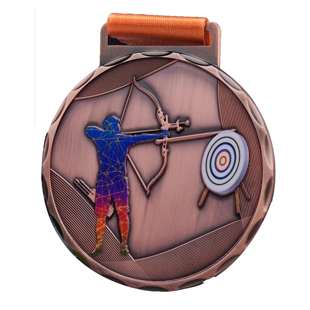 Zlsnoble Brass Archery Sports Competition Medals, Metal Hanging Medals Gold Medals With Ribbon, Gold, Silver And Bronze Medals Metal Souvenirs(Brass)