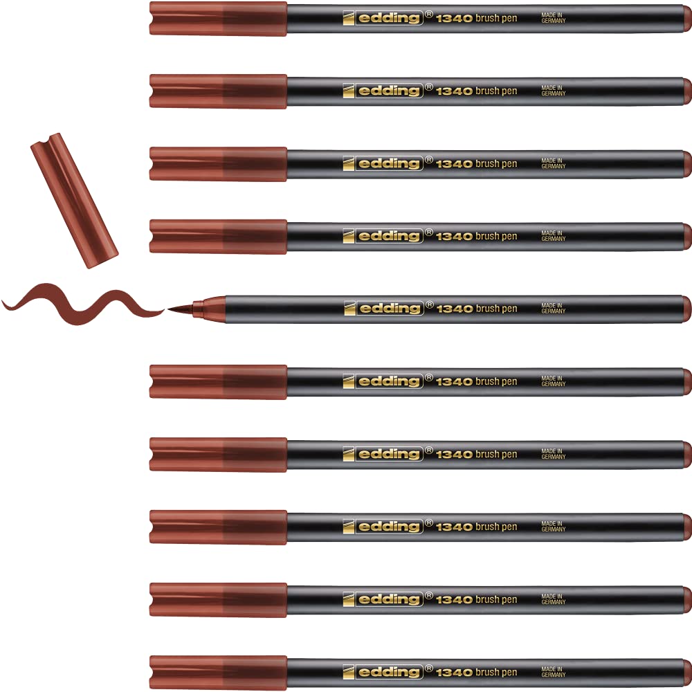 edding 1340 brush pen - brown - box of 10 - flexible brush tip - felt-tip pen for painting, writing and drawing - bullet journals, hand lettering, mandalas, calligraphy โ image 1