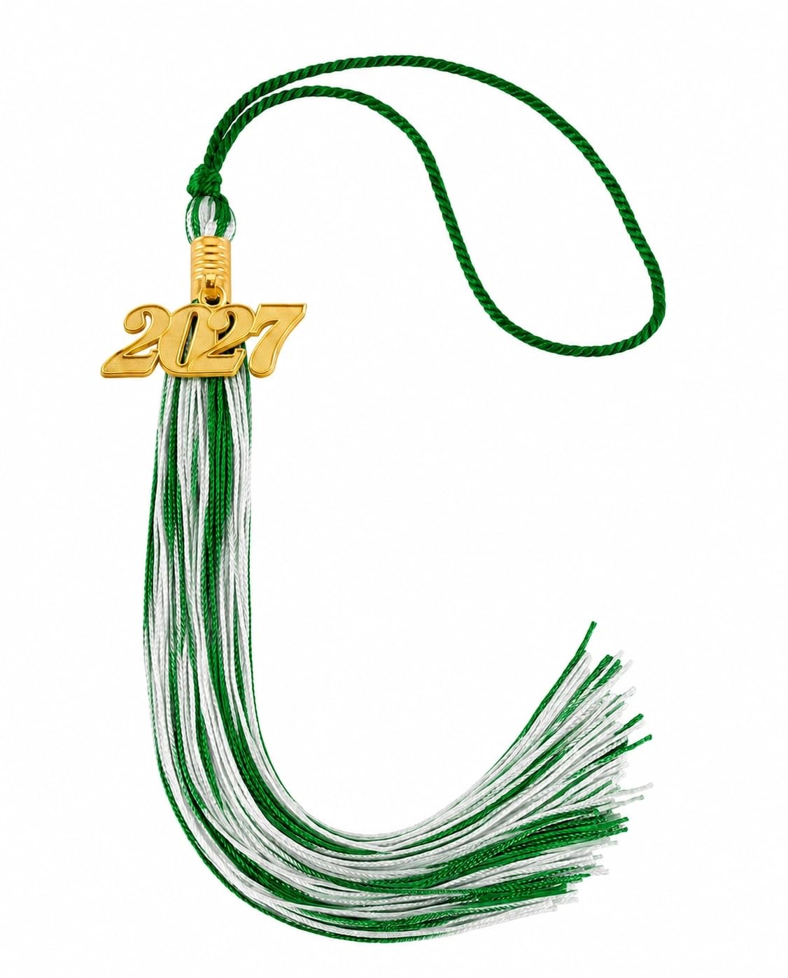 Graduation Tassel 2027 for Grad Cap,Green and White Tassel with Gold Charm