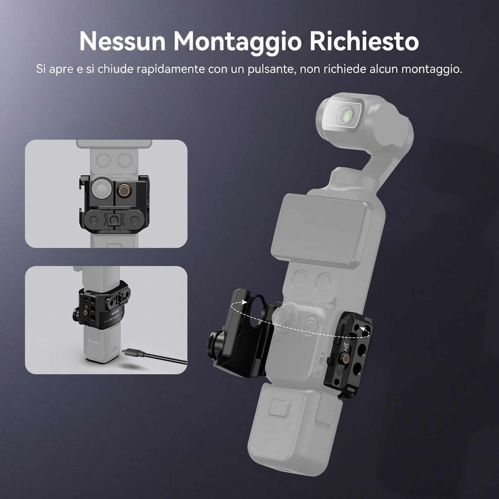 NEEWER Pocket 4 Cage, Rig Video Protettivo per Fotocamera Gimbal con Attacco Action Cam e Filetti 1/4", Nessun Montaggio Necessario, Accessori Fotografia Solo Compatibile con DJI Osmo Pocket 4,AC069