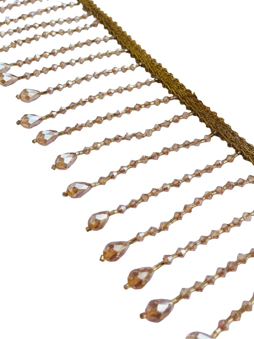 Encaje con flecos de cristal dorado de 10 cm pasamanería para decoración y confección textil
