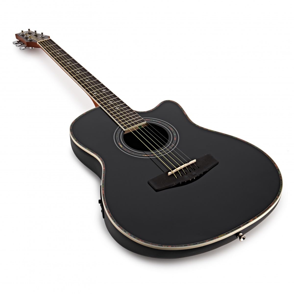 Pacchetto Completo con Chitarra Acustica Roundback di Gear4music Nero | Design Roundback Nero, Pickup e Accordatore K-2T Integrati, Corpo ABS Resistente al Feedback, Pacchetto Completo