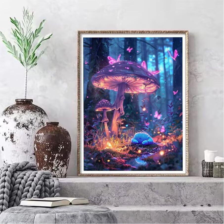 Kit complet de broderie diamant 5D champignons et animaux 40x50cm