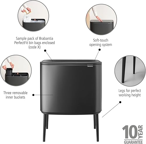Vista 113 de Brabantia Bo - Cubo de basura – 1 cubo interior de 9.5 galones (acero mate FPP) cubo de basura para residuos/reciclaje, compartimento extraíble +