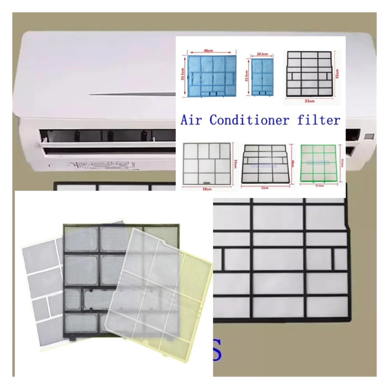 Compatibile Con MITSUBISHI, Filtro Del Condizionatore D'aria 31,5X33,5/35/29,5/33,2/33/32CM 33X32CM 34X35CM 40x20,5CM Parti Dello Schermo Antipolvere Del Filtro(NO5 2PCS)