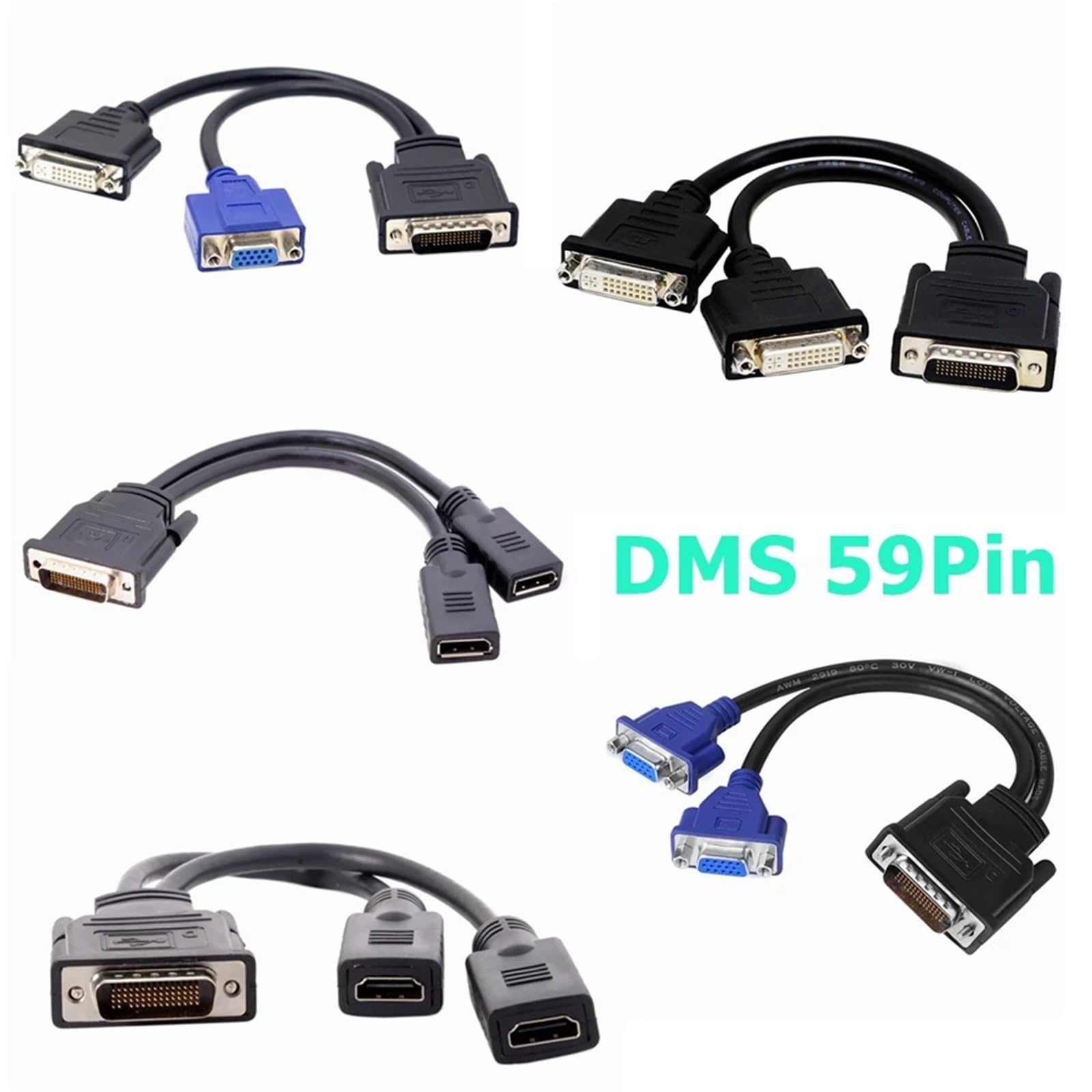LFH DMS 59Pin kabel rozgałęźny męski na 2 HDMI VGA DVI DP żeński przedłużacz do karty graficznej monitor komputerowy TV projektor (DMS 59Pin-VGA DVI)