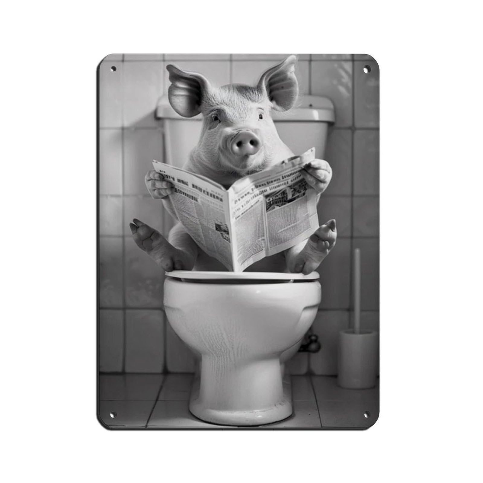 Pig Sitting on The Toilet Reading A Newspaper Tin Sign Vintage Metal Pub Club Cafe Bar Home Wall Art Decoration Poster Retro 12x16inch(30x40cm)