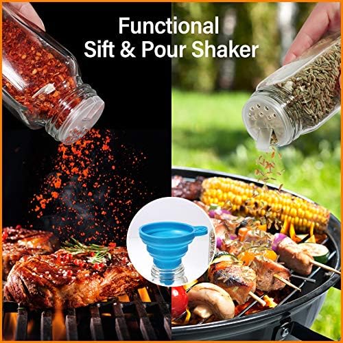 15 Pcs Glass Spice Jars Spice Bottles, 6oz 180ml Empty Square Spice Container Set with Shaker Lids & Airtight Metal Caps - Labels, Chalk Marker, Measuring Spoon& Silicone Collapsible Funnel Included