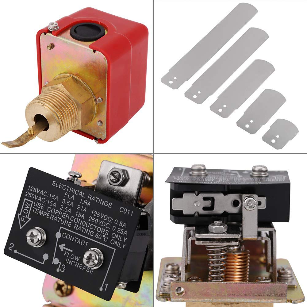 TOPINCN Flussostato Acqua Ottone 10 Bar Comando Paletta Costruzione Ottone Limitatore Flusso Acqua Controller NPT Connessione Filo Rosso AC250V