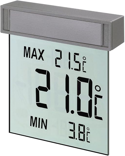 TFA Dostmann TFA Dostmann Vision digitales Fensterthermometer aussen, 30.1025, selbstklebend, großes Display mit Außentemperatur, Höchst- und Tiefstwerte, 97 x 22 x 105 mm, Silber — Wetterstationen