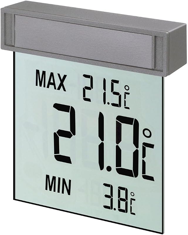 TFA Dostmann Vision digitales Fensterthermometer aussen, 30.1025, selbstklebend, großes Display mit Außentemperatur, Höchst- und Tiefstwerte, 97 x 22 x 105 mm, Silber