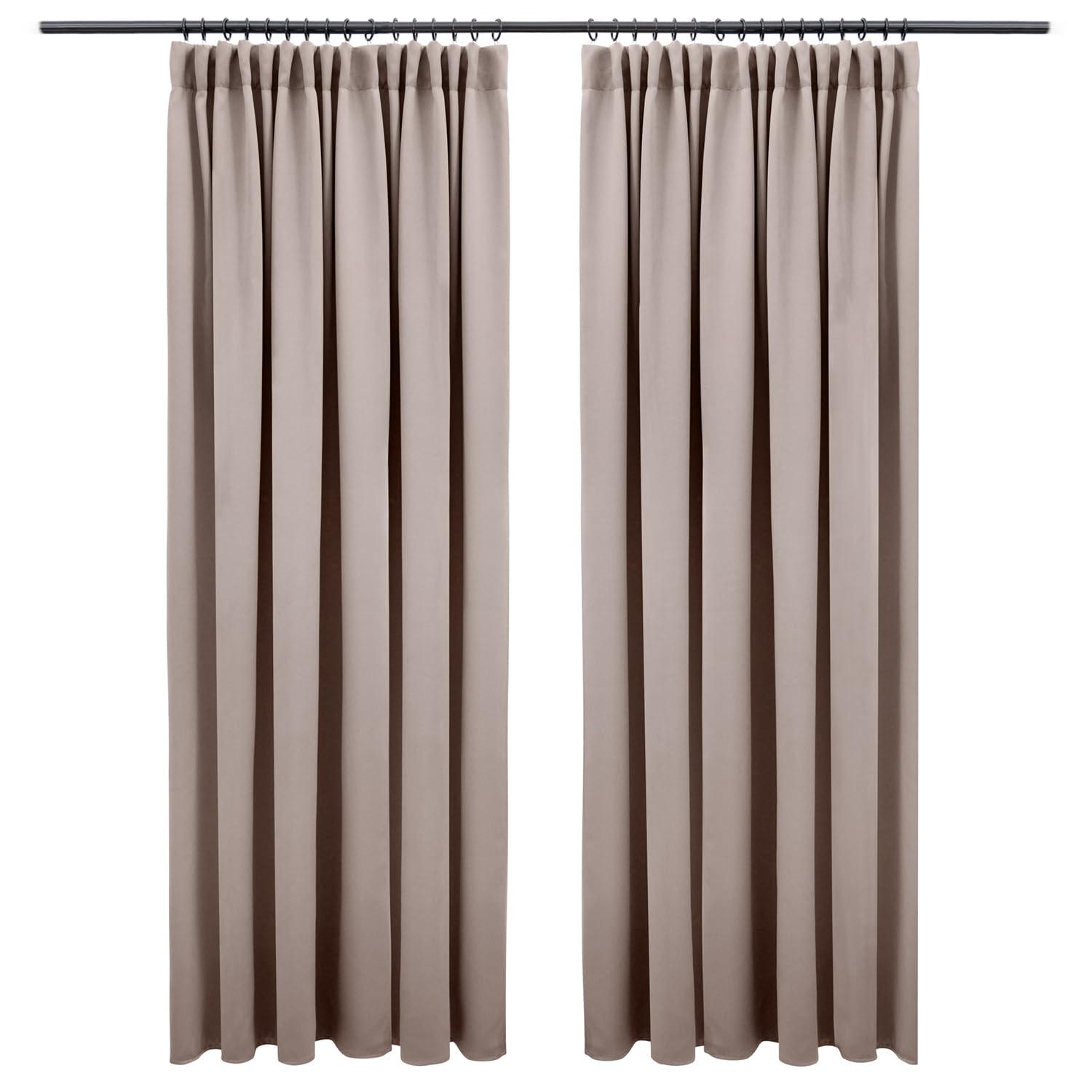 Blumtal Verdunklungsvorhänge Kräuselband 225x140 cm im 2er Set - Oeko-TEX zertifizierte Vorhänge Blickdicht - Verdunklungsvorhang - waschbare Vorhänge mit Kräuselband für Schiene in Taupe